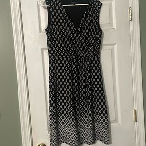 White House Black Market black and white geometric pattern dress, size 10